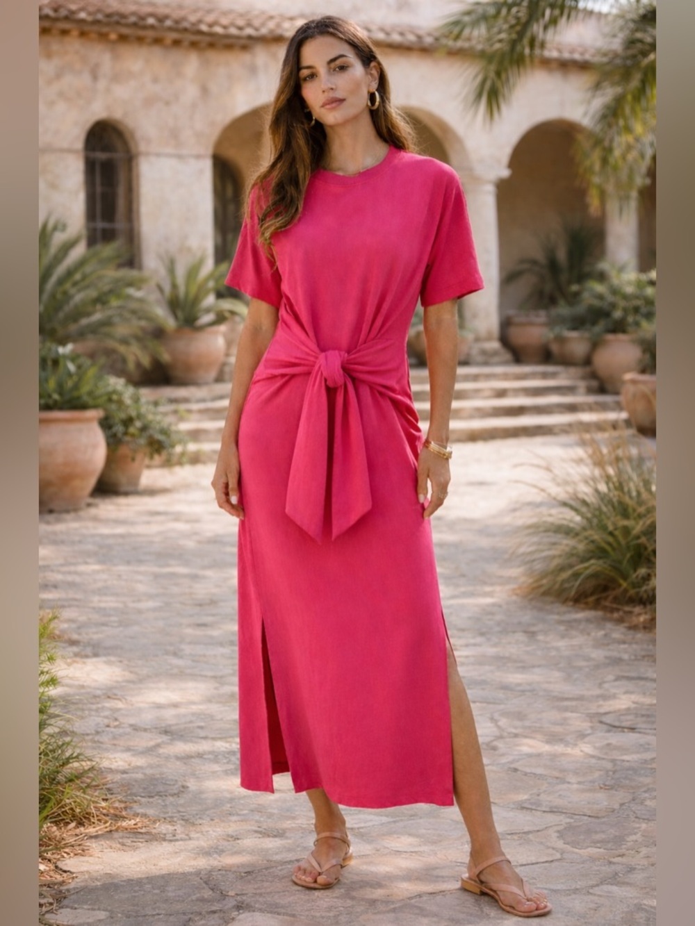 Xirena Tianna Maxi Dress Pink Cotton Slit Tie Front Size S - Picture 5 of 14